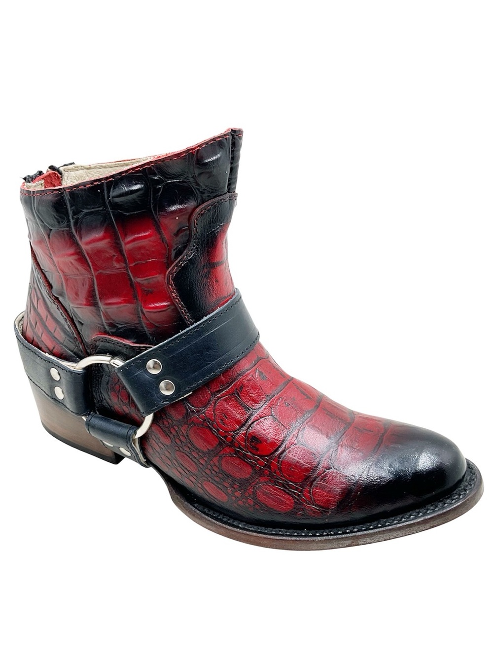 {Freebird by Steven} Santiago Red & Black Crocodile Harness Boots